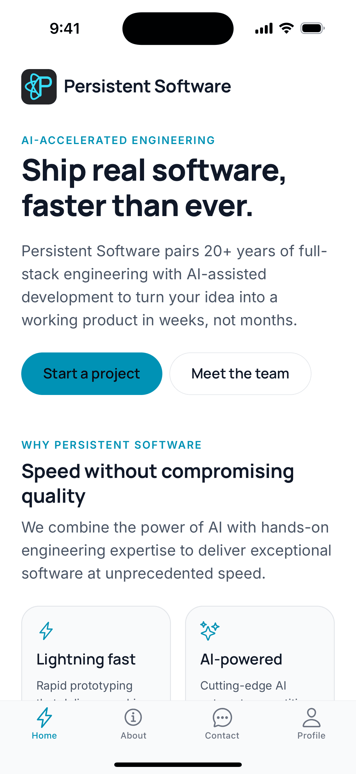 Persistent Software home screen: “Ship real software, faster than ever.”